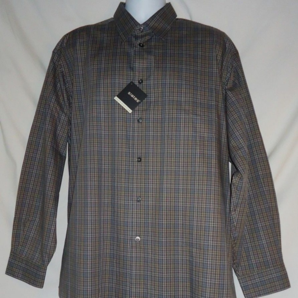 Men's Slates NWT Gray Plaid Cotton Shirt XL